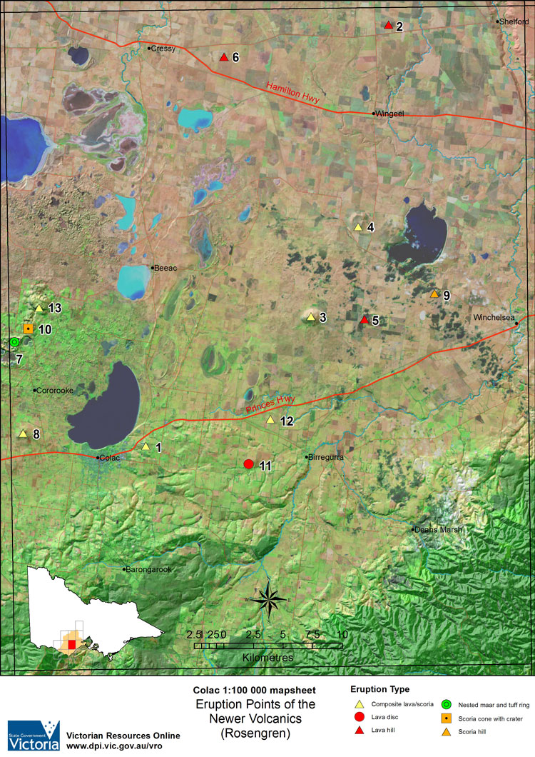 Map:  Colac Eruption Points