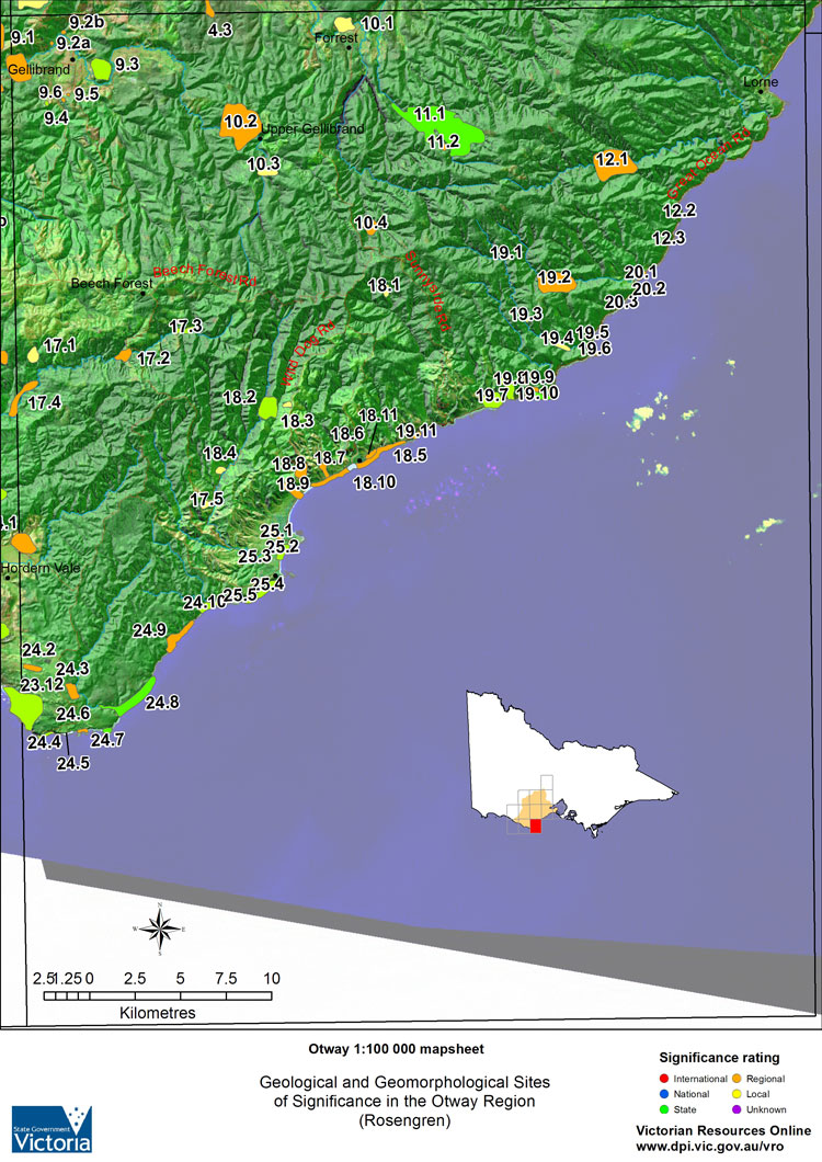 Map:  Sites of Geological & Geomorphological Significance -  Otway