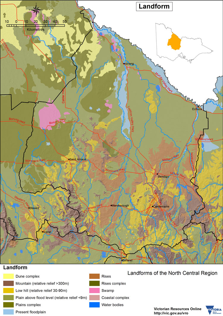 Map showing the landforms of NC