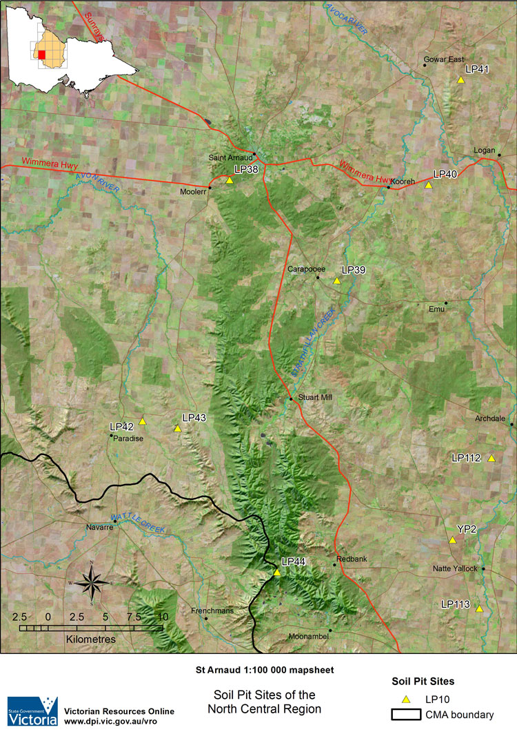 St Arnaud soil pit map