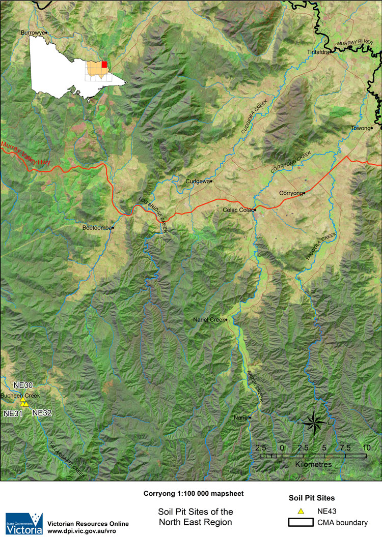 Map: Corryong mapsheet of soil pits