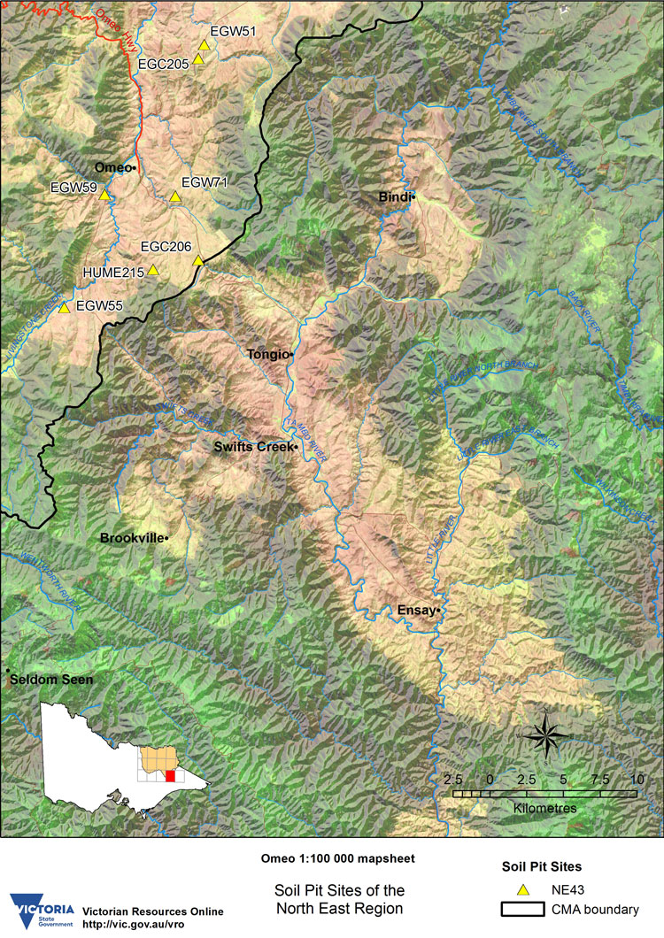 Map: Omeo mapsheet of soil pits