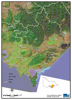 Oblique aerial overview of West Gippsland catchment management region showing towns, major roads, rivers and major landform features and land use