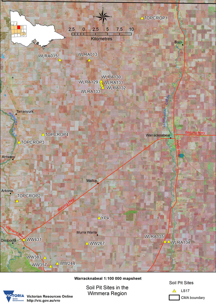 Map: Warracknabeal Soil Pit Map