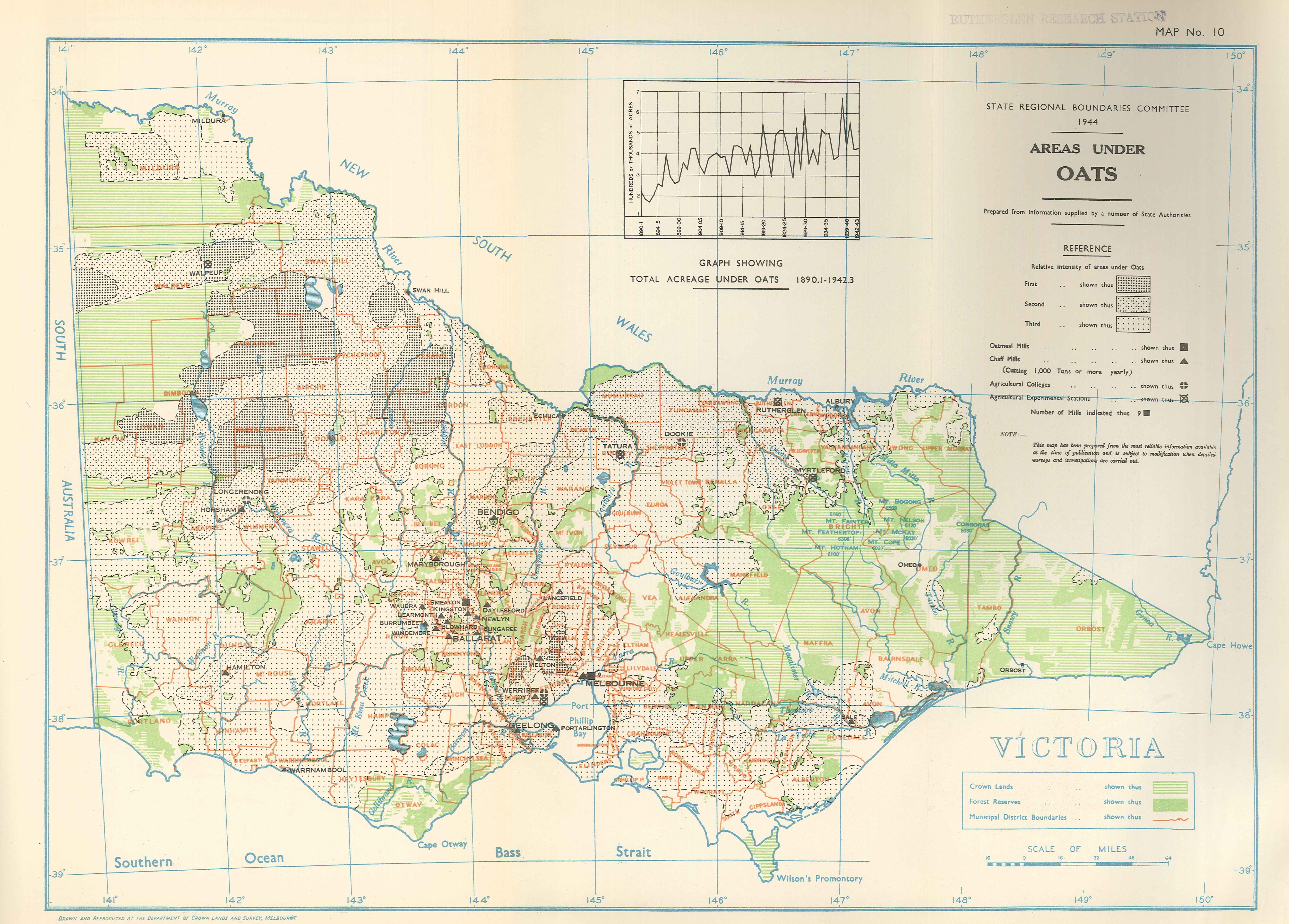 map showing area under oats in 1944