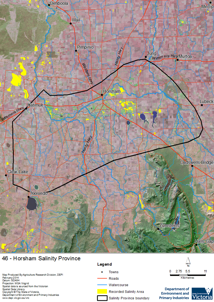 A detailed map showing the Horsham Salinity Province