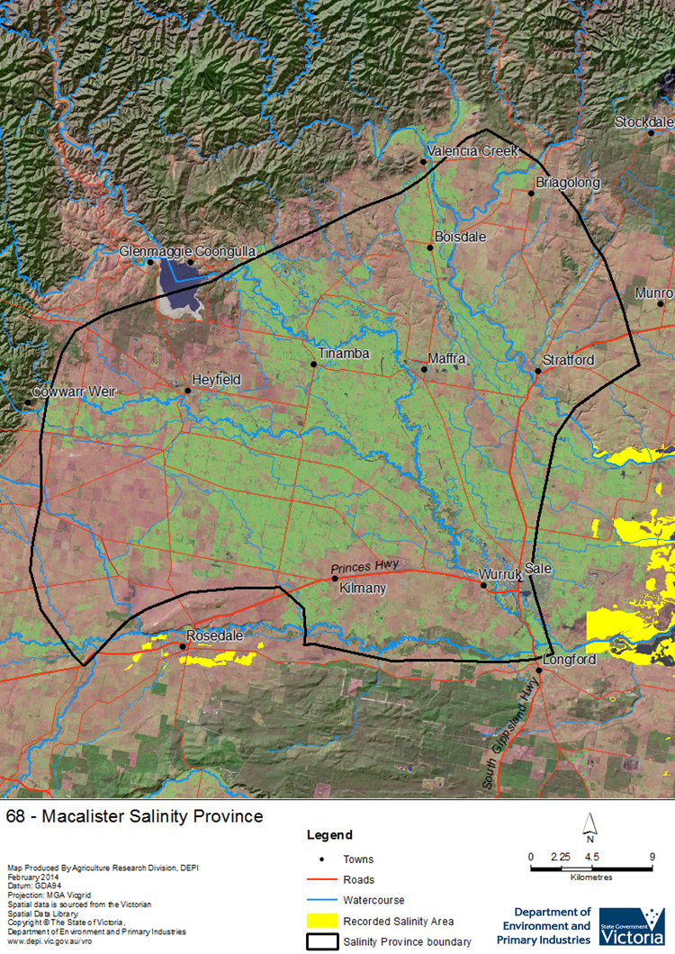 A detailed map showing the Macalister Salinity Province