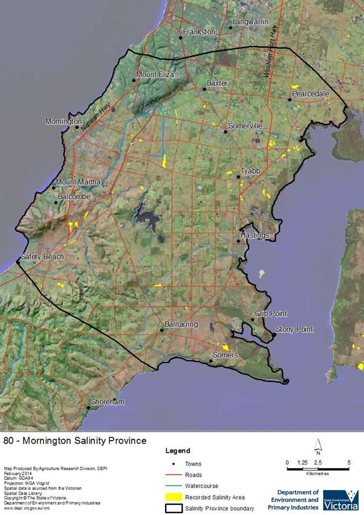 A detailed map showing the Mornington Salinity Province