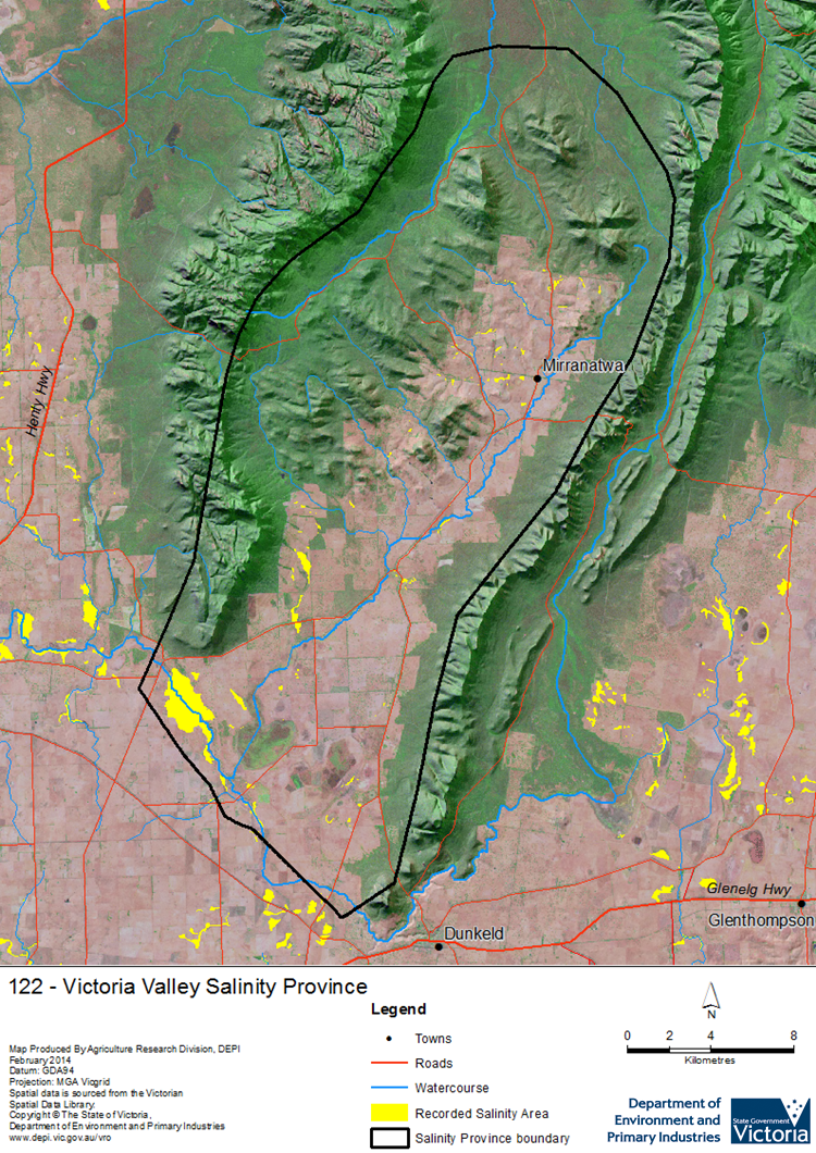 A detailed map showing the Victoria Valley Salinity Province
