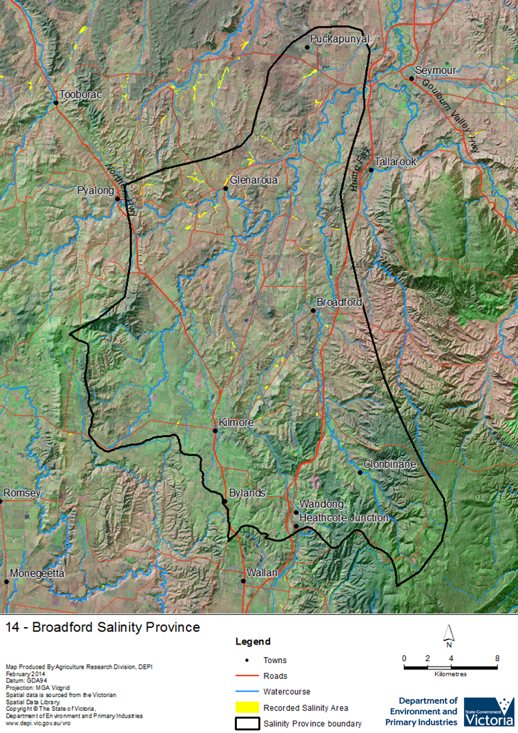 A detailed map showing the Broadford Salinity Province