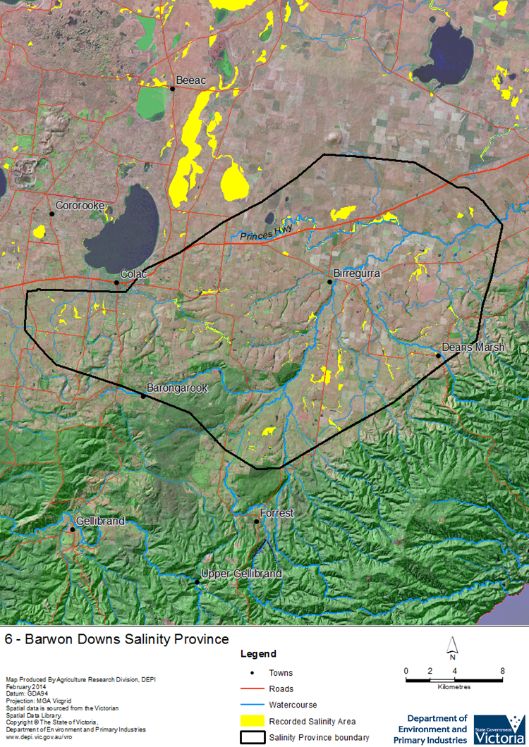 A detailed map showing Barrabool Hills Salinity Province