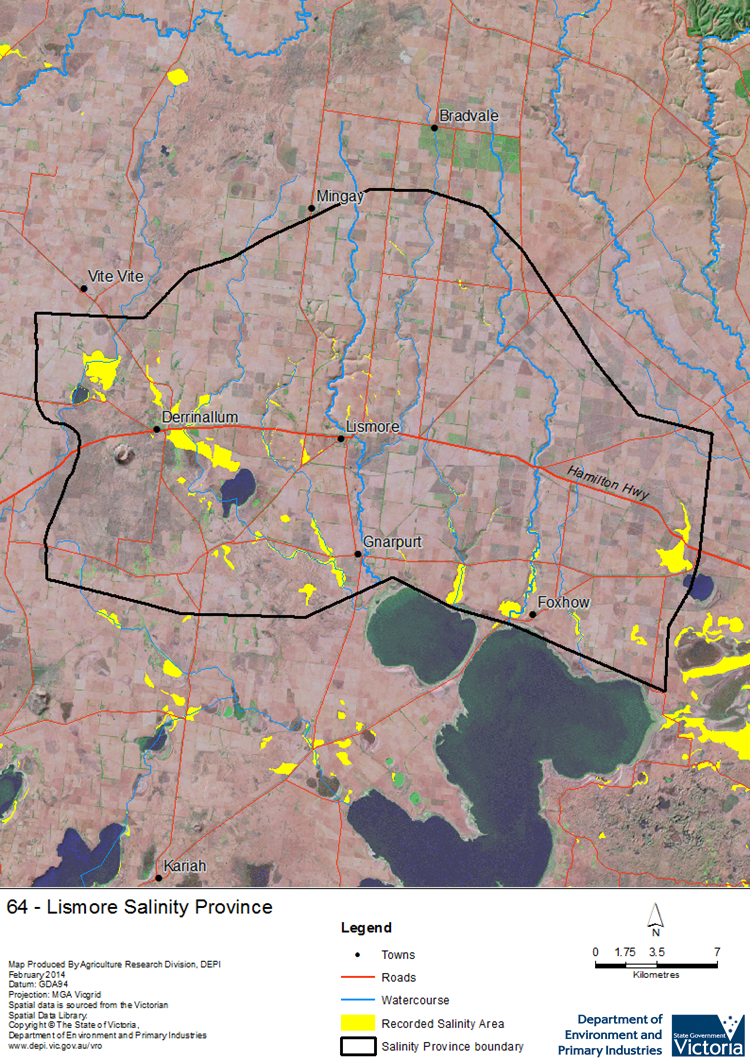 A detailed map showing Lismore Salinity Province