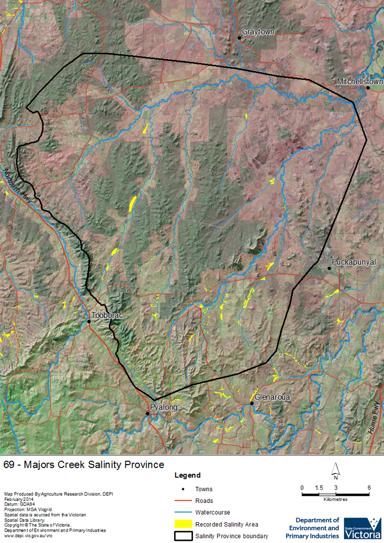 A detailed map showing the Majors Creek Salinity Province