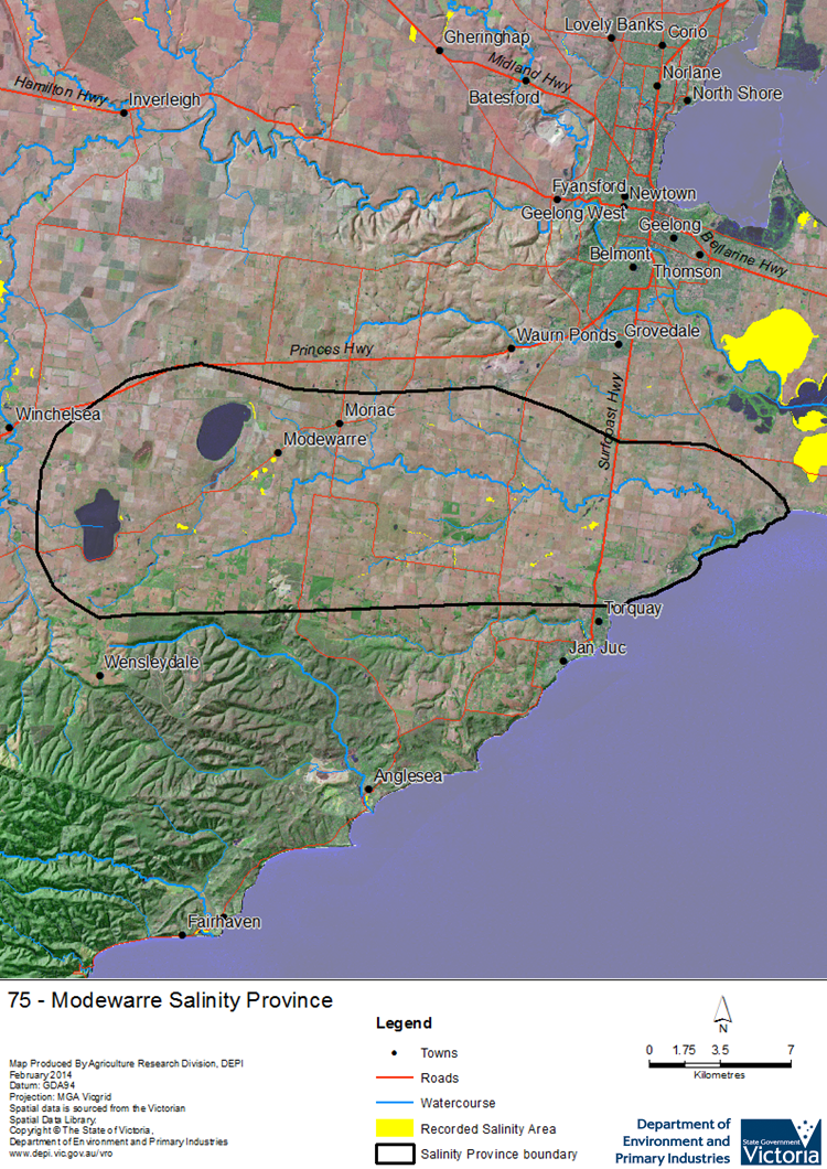 A detailed map showing Modewarre Salinity Province