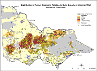 Image:  Distribution of tunnel erosion in relation to gully density in Victoria (1982)