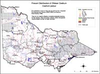 Map:  Present distribution Chilean (Green) Crestrum