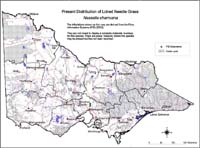 Map:  Present distribution Lobed Needle Grass