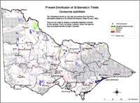 Map:  Present distribution St Barnaby's Thistle